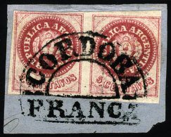 GJ.12, Semi-worn Plate, Handsome Pair On Small Fragment With Córdoba Cancel, Excellent! - Oblitérés