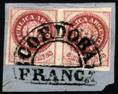 GJ.12, Semi-worn Plate, Handsome Pair On Small Fragment With Córdoba Cancel, Excellent! - Gebruikt