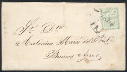 GJ.2, 1858 10c. Green On Folded Cover Dated 24/MAR/1859, To B.Aires, With Horseshoe CÓRDOBA-FRANCA Cancel,... - Gebraucht