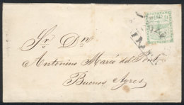 GJ.2, 1858 10c. Green On Folded Cover Dated 24/MAR/1859, To B.Aires, With Horseshoe CÓRDOBA-FRANCA Cancel,... - Usati