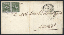 GJ.16 Vertical Pair Of 4R. Worn Impression, On Folded Cover With Dotted Cancel, Along Buenos Aires Datestamp... - Buenos Aires (1858-1864)