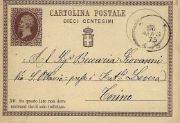 INTERO REGNO VITTORIO EMANUELE II 10 C 1875 PAVIA X TORINO - Entiers Postaux