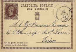 INTERO REGNO VITTORIO EMANUELE II 10 C 1875 PAVIA X TORINO - Stamped Stationery