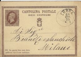 INTERO REGNO VITTORIO EMANUELE II 10 C 1875 LUCCA X MILANO - Stamped Stationery