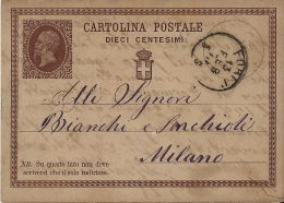 INTERO REGNO VITTORIO EMANUELE II 10 C 1875 FORLI' X MILANO - Stamped Stationery