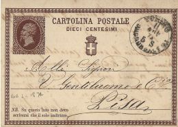 INTERO REGNO VITTORIO EMANUELE II 10 C 1874 TORINO X PISA - Postwaardestukken