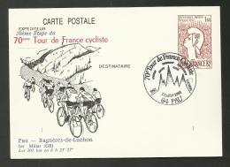 1983 / 70ème TOUR DE FRANCE / 10ème étape PAU - BAGNERES DE LUCHON / Carte Entier Repiqué Oblitération Concordante - Cycling