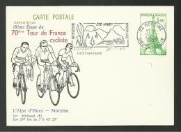 1983 / 70ème TOUR DE FRANCE / 18ème étape ALPE D´HUEZ - MORZINE / Carte Entier Repiqué Oblitération Concordante - Cycling