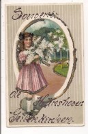 CPA  Fantaisie  Argentée - Allemagne -  Souvenir De...GEILENKIRCHEN   - Petite Fille, Bouquet De Fleurs - Geilenkirchen