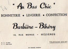 VP5277 - CDV - Carte De Visite -  ¨AU BAS CHIC ¨ Bonneterie - Lingerie - Confection BARBIERE - BIHERY à MEZIERES - Visitekaartjes