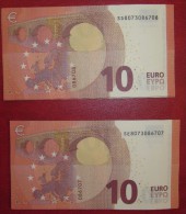 2x 10 EURO S003 SD+SE Nine Equal Numbers ITALY  ITALIA Draghi Perfect UNC - 10 Euro