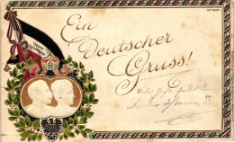 T2/T3 'Ein Deutscher Gruss' Wilhelm II, Augusta Victoria Of Schleswig-Holstein, German Flags, Emb. Litho (fl) - Unclassified