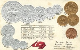 ** T2 Egypt - Set Of Coins, Currency Exchange Chart Emb. Litho - Unclassified