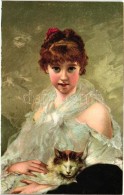 ** T2 Lady With Cat, Art Postcard, Stengel & Co. No. 229909, Litho S: Charles Chaplin - Unclassified