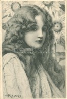 ** T2/T3 Lady Portrait With Flowers, Art Postcard, M. M. Vienne, S: Henry Ryland (EK) - Unclassified