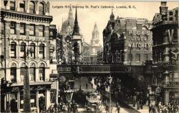 ** T2 London, Ludgate Hill Showing St. Paul's Cathedral, Peck's Lever Watches, Double-decker Bus, From Postcard... - Unclassified