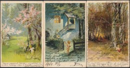 3 Db Szignós Litho MÅ±vészlap; Romantikus Párok, Angyal / 3 Signed Art Postcards; Romantic... - Non Classificati