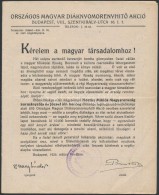 1926 Az Országos Magyar DiáknyomorenyhítÅ‘ Akció Szórólapja,... - Unclassified