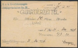 1916 'Quartierzettel' Szállásutalvány, K.u.K. Ersatzkompagnie, Nagytétény,... - Unclassified