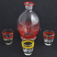 Retró Piros Csíkos üveg Készlet, KiöntÅ‘vel és 3 Db Kupicával(egyik... - Glass & Crystal