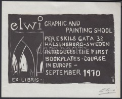Elwi Carlsson Ex Libris. Linó, Jelzett / Lino Engraving Signed. 15x12 Cm - Other & Unclassified