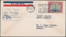 1929 Légi Levél 'FIRST FLIGHT DETROIT-WINDSOR' - Altri & Non Classificati
