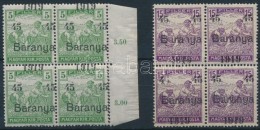 ** Baranya I. 1919 Arató 45f/5f és 45f/15f Négyestömb Nyomdai Eltérésekkel,... - Altri & Non Classificati