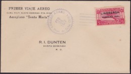 1928-PV-59 CUBA 1927 24 FEB. FIRT FLIGHT. SANTIAGO DE CUBA - REPUBLICA DOMINICANA. SANTO DOMINGO. - Poste Aérienne