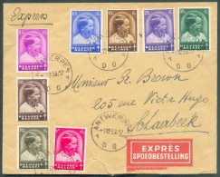 N°438/445 (V.1)  - Série Prince BAUDOUIN ENFANT Obl. Sc ANTWERPEN 1 Sur Lettre Exprès (Etiquette) Du 1-12-1936 (1er Jour - Storia Postale