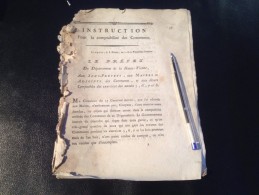 INSTRUCTION POUR LA COMPTABILITÉ DES COMMUNES ,LIMOGES LE PRÉFET, 8 FLORÉAL AN 11 DE LA REPUBLIQUE - Décrets & Lois