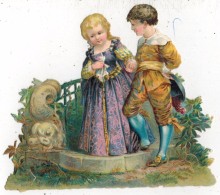 IMAGE CHROMO GAUFRE Type Découpis Chocolat PAYRAUD  " Scène Mondaine Avec Enfants " Gargouille - Enfants