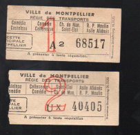 (Montplellier , Hérault) Paire De Ticket De Transport  1 Et 2 (aller Et Retour)   (PPP3692) - Europe