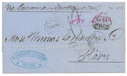 PERU BRITISH PO - TOO LATE Manus. Mark : 1864 YQUIQ + "TOO LATE" In Rede + GB/2F87 + PANAMA TRANSIT On Entire Letter Fro - Peru