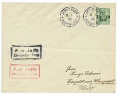 1908 P./Stat 10p Canc. JERUSALEM + Boxed AUS JAFFA In Red And In Black To GERMANY. Scarce. Vvf. - Palästina