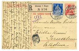 11.11.1914 REGISTERED Card From ZURICH SWITZERLAND To JERUSALEM With Negativ Cachet. Rare Mail During The WAR. Vvf. - Palästina
