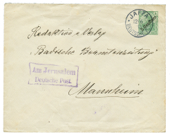 1912 P./Stat 5c Canc. JAFFA + AUS JERUSALEM DEUTSCHE POST In Violet To GERMANY. Printed Matter Rate. Superb. - Palästina