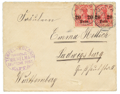 1906 20p(x2) Canc. JAFFA + TEMPEL-KOLONIE HAMIDIJE WILHELMA Violet On Envelope To GERMANY. Vvf. - Palestine