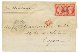 1867 FRANCE 80c(x2) Canc. ANCHOR + YOKOHAMA PAQ FR. S N°1 On Entire Letter (tears) To FRANCE. Double Rate. Scarce. F - Andere & Zonder Classificatie