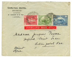 1928 IRAQ 1/2a+ 1 1/2a + 3a + OVERLAND MAIL Red Label Canc. BAGDAD On Envelope To "HOSPITAL ST JEAN, SECTEUR POSTAL 600" - Iraq