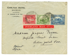 1928 IRAQ 1/2a+ 1 1/2a + 3a + OVERLAND MAIL Red Label Canc. BAGDAD On Envelope To "HOSPITAL ST JEAN, SECTEUR POSTAL 600" - Irak