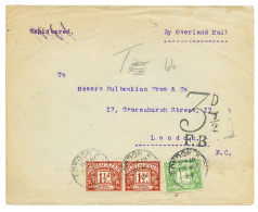1925 "By OVERLAND MAIL" + GREAT BRITAIN POSTAGE DUE 1/2d+ 1 1/2d(x2) Canc. LONDON On Envelope With IRAQ 4a Canc. BAGDAD - Irak