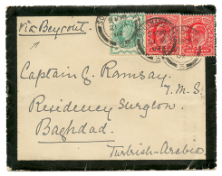 OVERLAND MAIL Thru The DESERT : 1902 GREAT BRITAIN 1/2d + 1d(x2) Canc. SOUTHAMPTON On Envelope "VIA BEYROUTH" SYRIA To B - Iraq