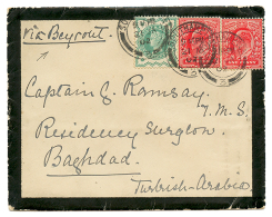 OVERLAND MAIL Thru The DESERT : 1902 GREAT BRITAIN 1/2d + 1d(x2) Canc. SOUTHAMPTON On Envelope "VIA BEYROUTH" SYRIA To B - Irak