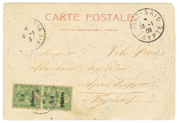 ETHIOPIA To GRECE : 1909 1/4p(x2) Canc. DIRE-DAOUA ABYSSINIE On Card Via EGYPT To GREECE. Vf. - Ethiopië