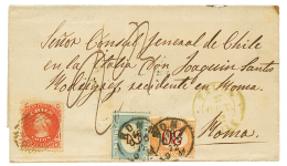 1872 CHILE 5c + TACNA + ITALY 30c + 1L POSTAGE DUE On Cover To ITALY. Scarce. Vvf. - Chile