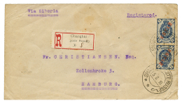 CHINA - RUSSIAN PO : 1910 7k(x2= + Verso 2k(x3) Canc. SHANGHAI POSTE RUSSE On REGISTERED Envelope(small Fault) To HAMBUR - Cina