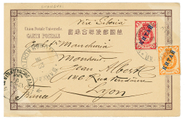 CHINA RUSSIAN P.O : 1903 1k + 3k Canc. SHANGHAI On Card To FRANCE. Vvf. - Chine