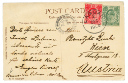 BRUNEI Via LABUAN : 1908 STRAITS SETTLEMENTS 1c + 3c Canc. LABUAN On Card Datelined "BRUNEI Via LABUAN" To AUSTRIA. RARE - Straits Settlements