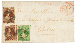 1865 1 SHILLING Yellow Gren + 6d Red-brown Perf. 12 1/2 (x2), 1 Copy With Fault Canc. 7 On REGISTERED Envelope(cleaned) - Autres & Non Classés