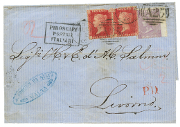 1866 1d(x2) Fault + 6d Canc. A25 + MALTA + PIROSCAFI/POSTALI/ITALIANI On Cover To LIVORNO. Vf. - Malta (...-1964)